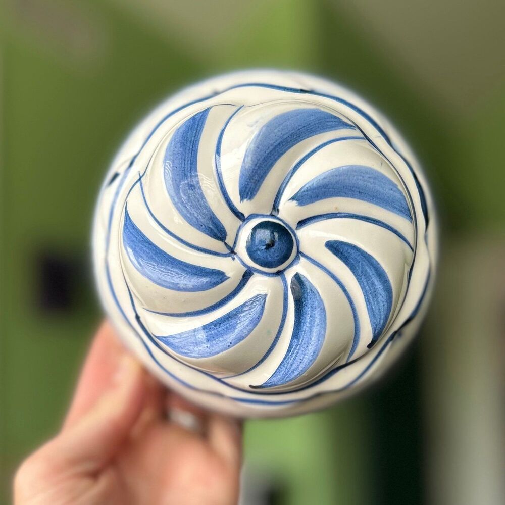 VTG Charming Blue Boho Unique Ceramic Bundt Shape Hanging Accent - Picture 6 of 10